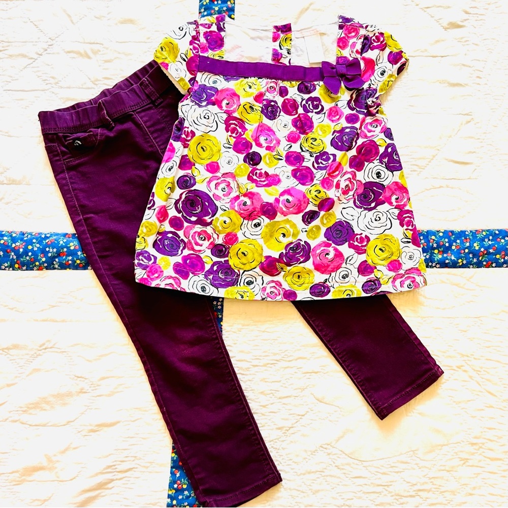 Janie & Jack floral top w/ purple stretch jeans